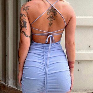 Sparkle blue strappy and ruched Cia dress